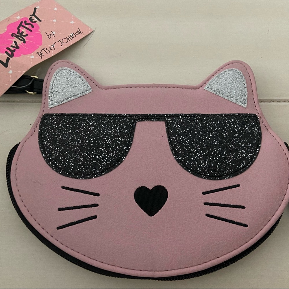 Luv by Betsey Johnson pink cat wristlet/card holder